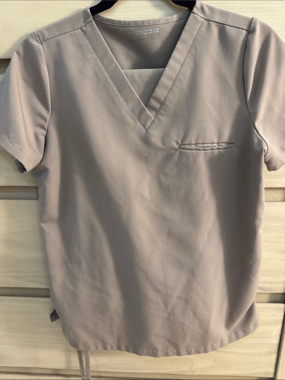 Mandala Women's V-Neck Scrub Top in Tan